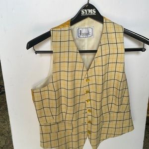 English Hunt Vest. Plaid yellow with black stripes. White satin lining.